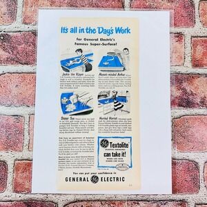 1949 General Electric Textolite‎ All In Days Work Cartoon Household Vintage Ad